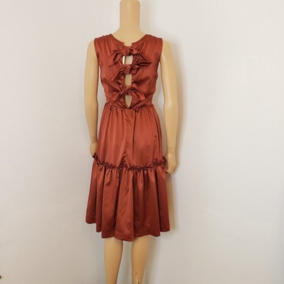 NWT BHLDN Canyon Rust Satin Tie Back Bow Dress S - Picture 6 of 8